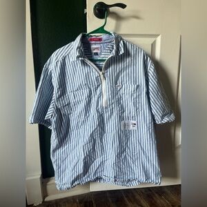 Tommy Hilfiger Blue and White Striped Button-Down Shirt